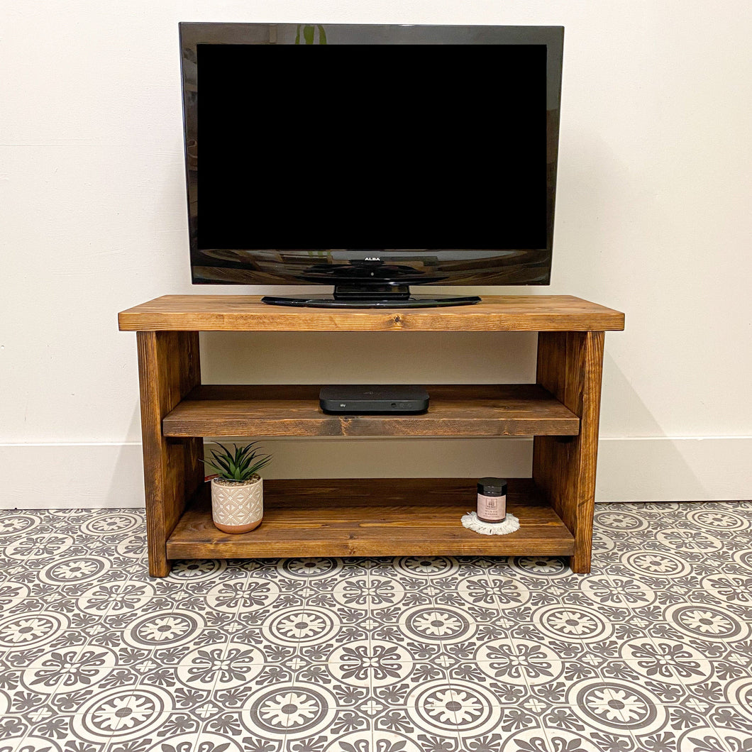 Rustic Wooden TV Unit with Shelves