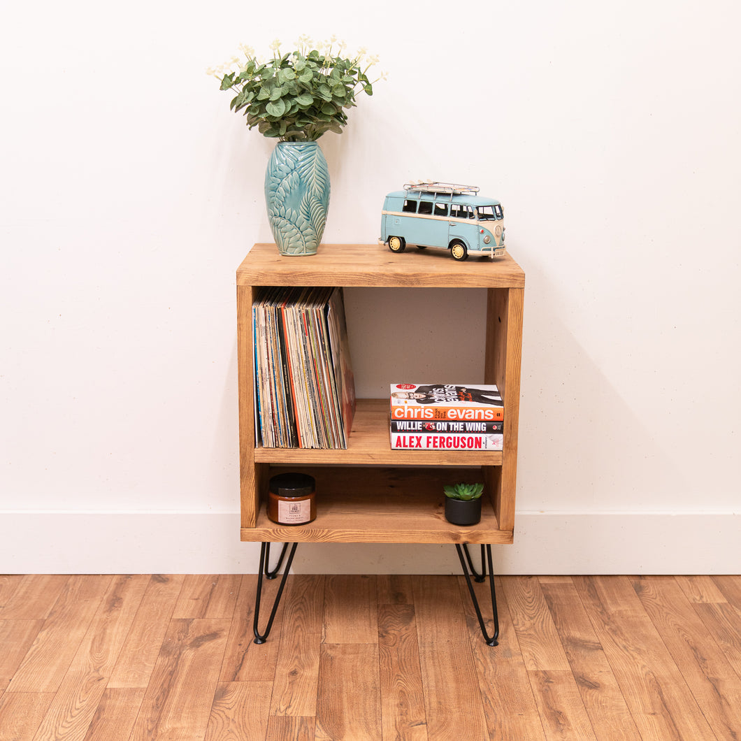 Rustic Vinyl Record Player with Shelf