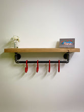 Load image into Gallery viewer, Industrial Wooden Shelf with Metal Hooks
