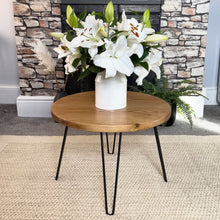 Load image into Gallery viewer, Round Rustic Coffee Table with Hairpin Legs
