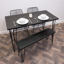 Load image into Gallery viewer, Black Rustic Wooden Table with Steel Hairpin Legs
