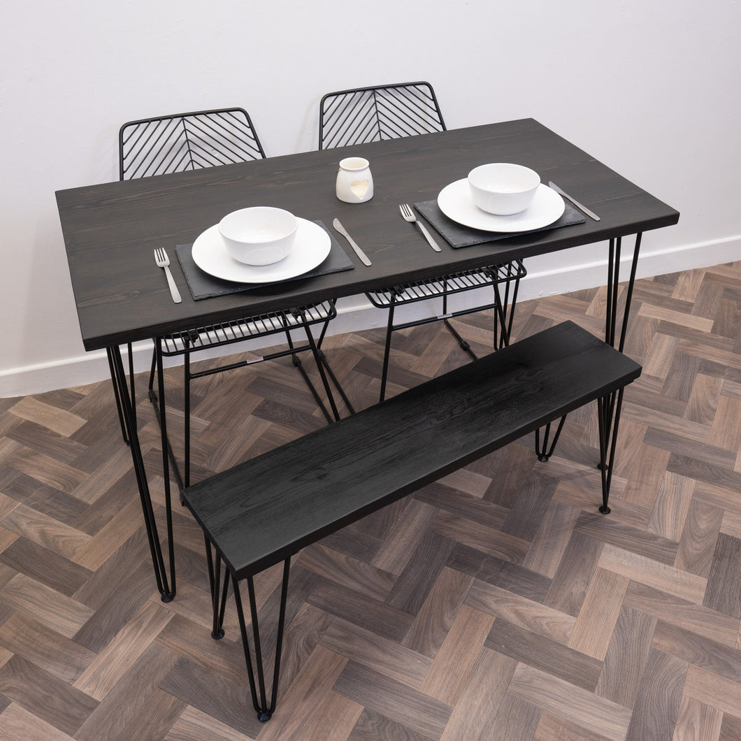 Black Rustic Wooden Table with Steel Hairpin Legs