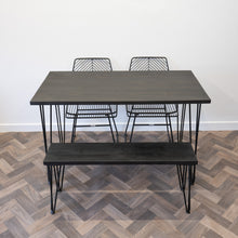 Load image into Gallery viewer, Black Rustic Wooden Table with Steel Hairpin Legs
