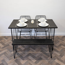 Load image into Gallery viewer, Black Rustic Wooden Table with Steel Hairpin Legs
