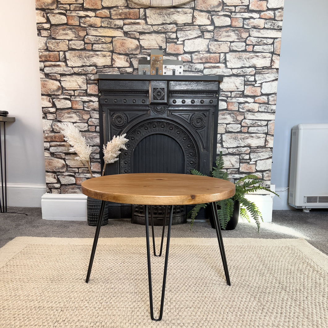 Round Rustic Coffee Table with Hairpin Legs
